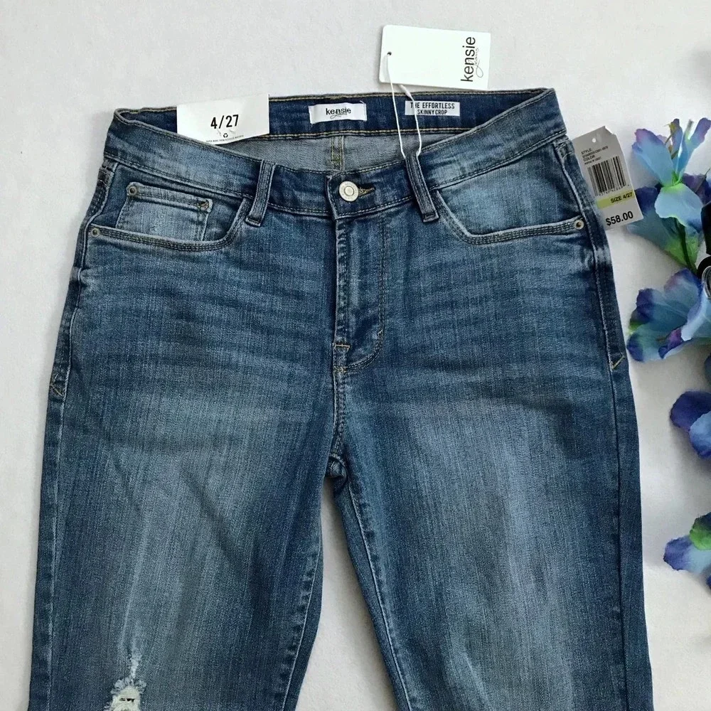 Kensie NWT Distressed Skinny Crop Jeans Women 4/27